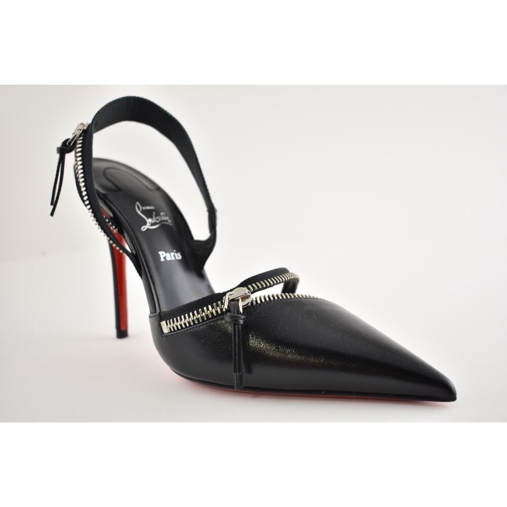 Christian Louboutin Slingyzip 100 Black Leather Zipper Slingback Heel Pump 38 - Picture 7 of 16